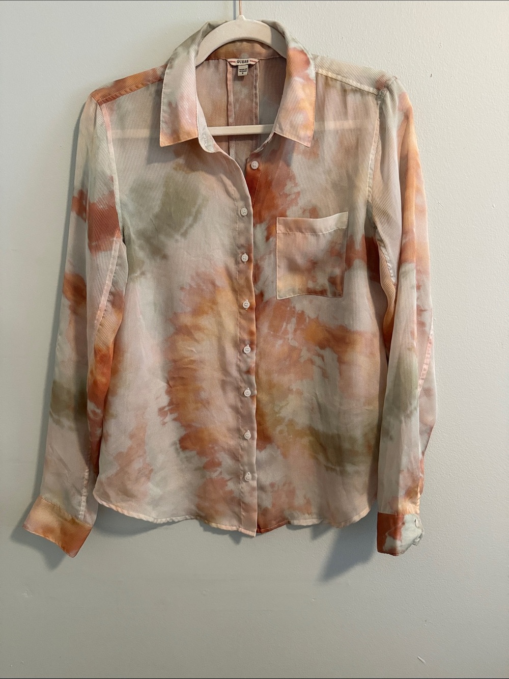 Guess Cleo Tie-Dye Long Sleeve Button-Up Blouse Shirt - Women's Size Small S